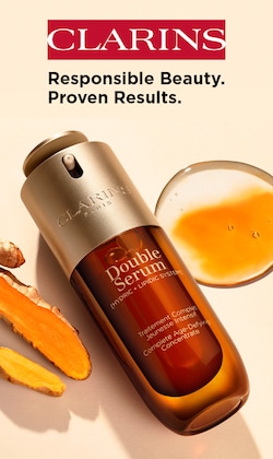 Clarins. Beauté responsable, résultats éprouvés. Image de la bouteille du produit.