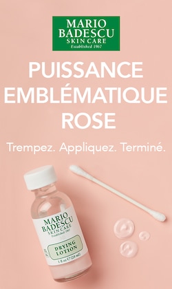 Soin de la peau Mario Badescu. Fondé en 1967. La puissance rose emblématique. Trempez. Appliquez. Terminé. Image de la lotion asséchante. 