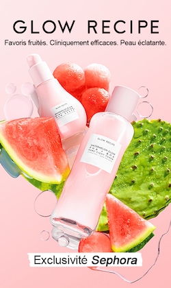 Glow Recipe | Favoris fruités. Cliniquement efficaces. Peau éclatante |exclusivité sephora | bouteilles de soins pour la peau et melon d’eau