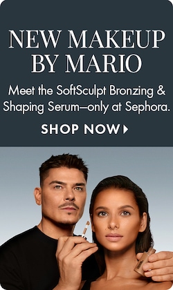 NEW MAKEUP BY MARIO | Meet the SoftSculpt Bronzing & Shaping Serum--only at Sephora. SHOP NOW > | Image of Mario Dedivanovic holding new serum with model.