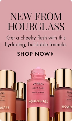 NEW FROM HOURGLASS | Get a cheeky flush with this hydrating, buildable formula. SHOP NOW > | Image of UNREAL Liquid Blush Products.