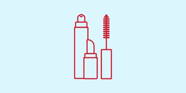 Red outlined icon of makeup cosmetics