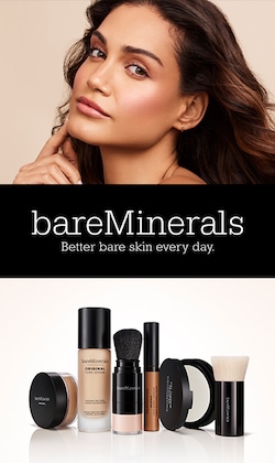 bareMinerals. Better bare skin everyday. Image of model and product.