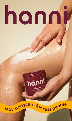 hanni. lazy bodycare for real people. image of model.