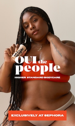 OUI the people. Higher Standard Body Car. Image of model holding product. Exclusively at Sephora.