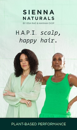 Sienna Naturals. By Issa Rae & Hannah Diop. H.A.P.I Scalp, happy hair. Plant-Based Performance. Image of founders.