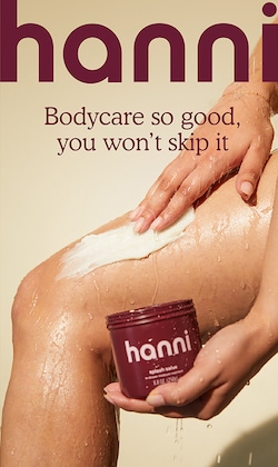 hanni. bodycare so good, you wont skip it. image of model using products.