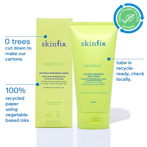 Regular use of the Resurface+ Glycolic and Lactic Acid Renewing Body Scrub can help improve the overall texture and appearance of the skin. It is particularly beneficial for those dealing with roughness, dryness, or uneven skin tone on the body. Remember to always perform a patch test before incorporating any new skincare product into your routine, and consult with a dermatologist if you have any concerns. Description by ChatGPT.