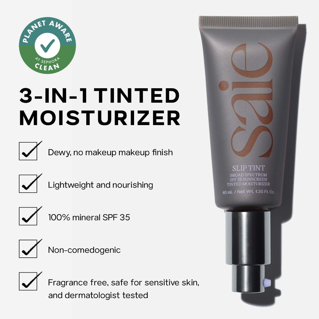 Slip Tint – Lightweight Tinted Moisturizer with Mineral Zinc SPF 35 and Hyaluronic Acid