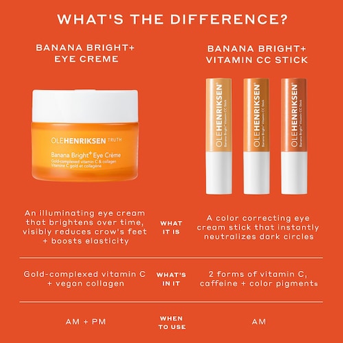 Banana Bright+ Vitamin CC Eye Sticks are a notable product in this category. These eye sticks incorporate Vitamin C along with other beneficial ingredients to deliver maximum results. While the exact ingredients may vary, they often include natural extracts like banana powder, aloe vera, and chamomile, which possess soothing and moisturizing properties that enhance the overall efficacy of the product.