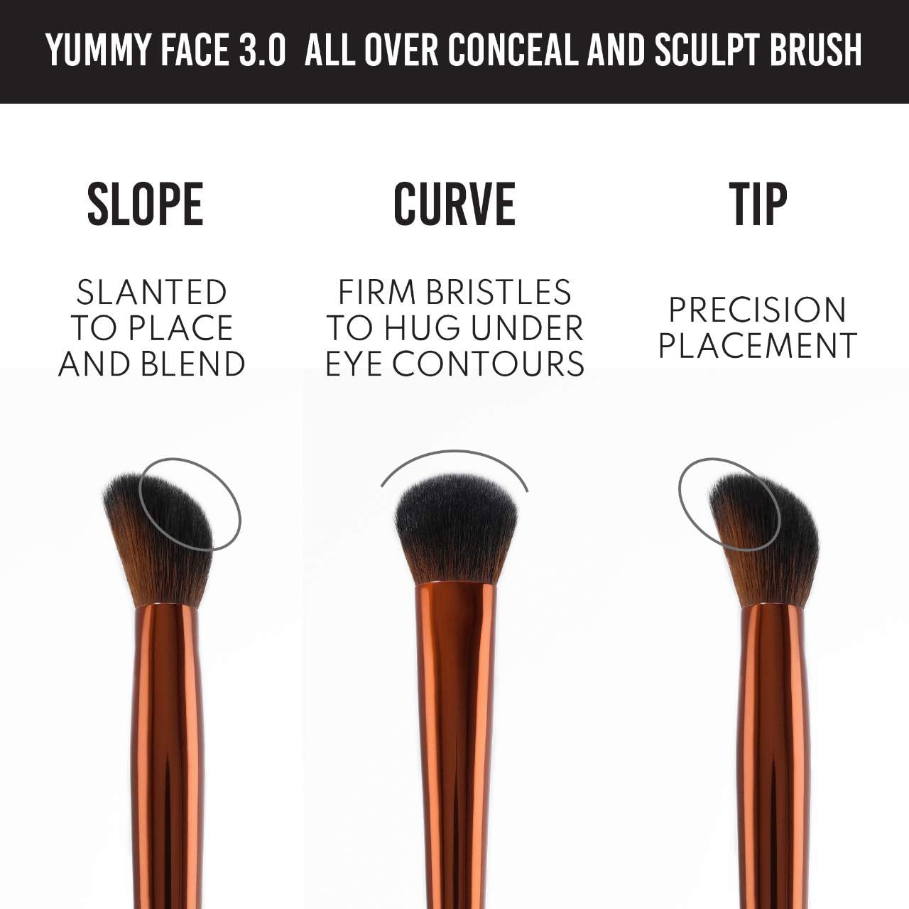 Yummy Face 3.0 Targeted All Over Face Conceal & Sculpt Brush- For liquid, Creams or Powders