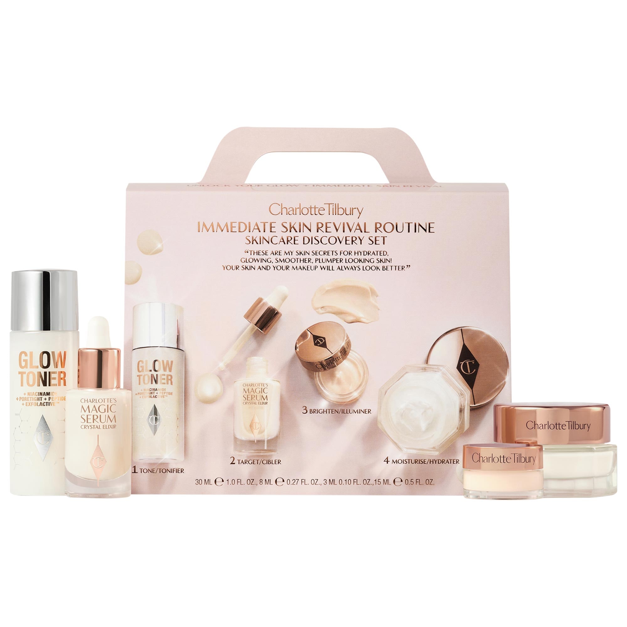 Charlotte Tilbury Immediate Skin Revival Routine Discovery Set Glow Toner - 1 oz / Magic Cream - 0.5 oz