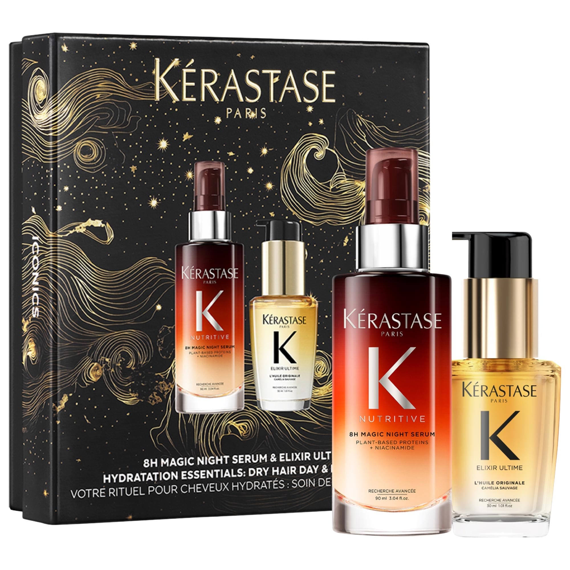 Iconic Hair Heroes Gift Set: 8H Magic Night Serum & Mini Elixir Ultime Hair Oil