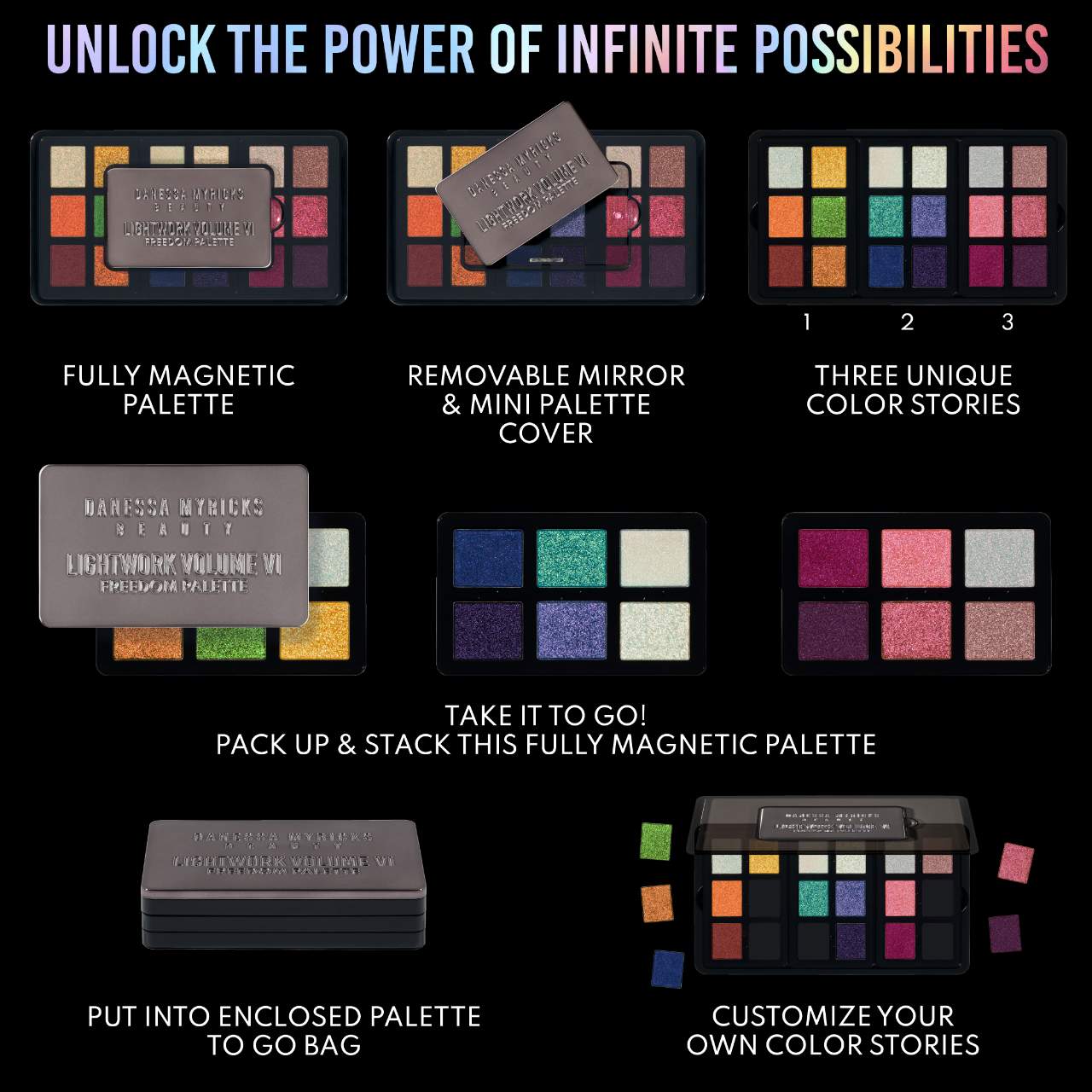 LIGHTWORK VI The Freedom Palette: Magnetic, Customizable, Stackable Palette with Illuminating Pigments for Eyes, Face & Lips 