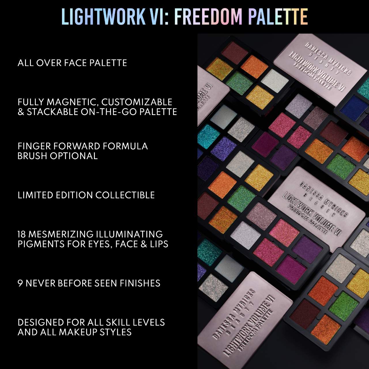 LIGHTWORK VI The Freedom Palette: Magnetic, Customizable, Stackable Palette with Illuminating Pigments for Eyes, Face & Lips 