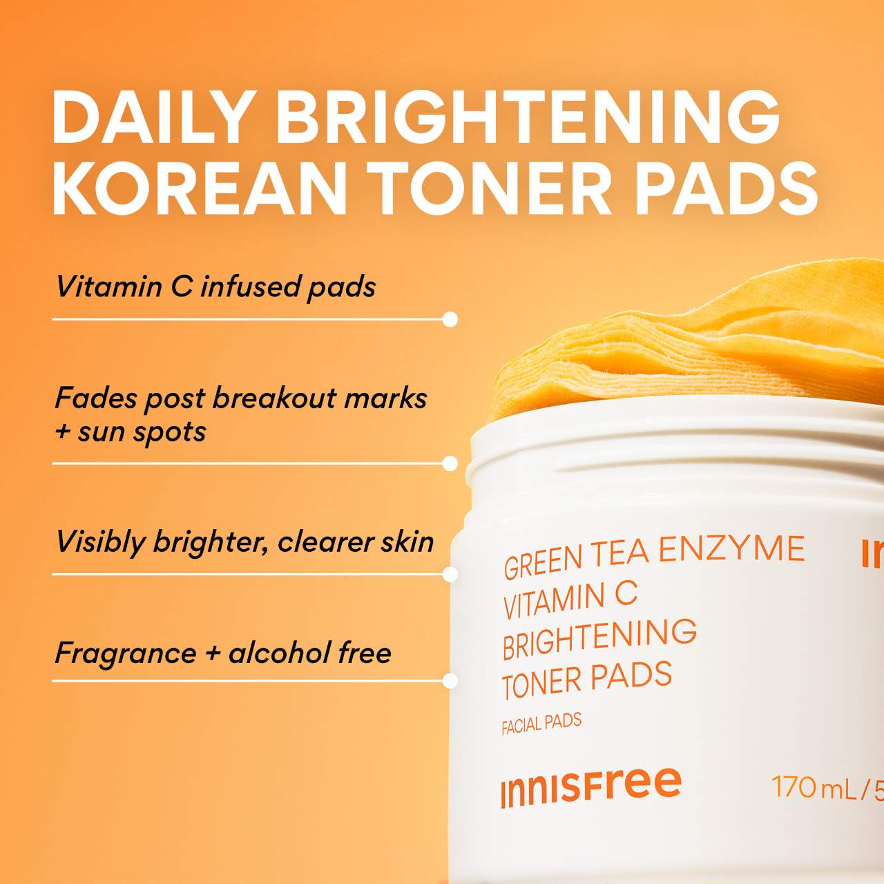 Green Tea Enzyme Vitamin C Brightening + Exfoliating Toner Pads