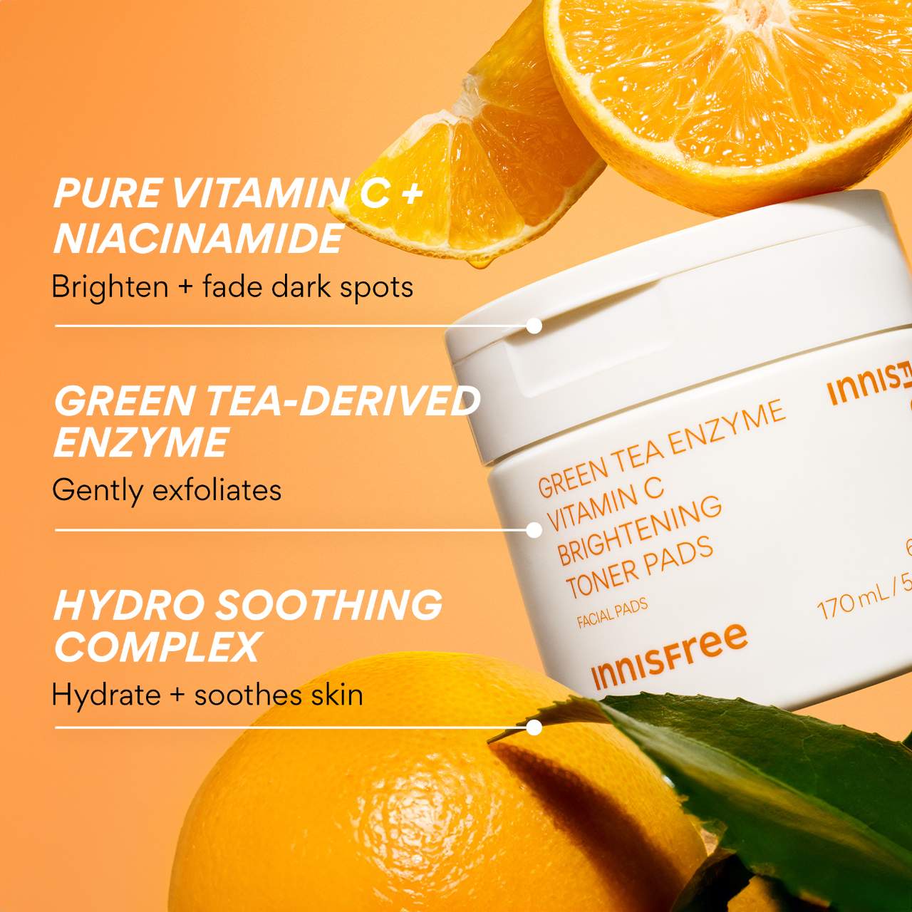 Green Tea Enzyme Vitamin C Brightening + Exfoliating Toner Pads